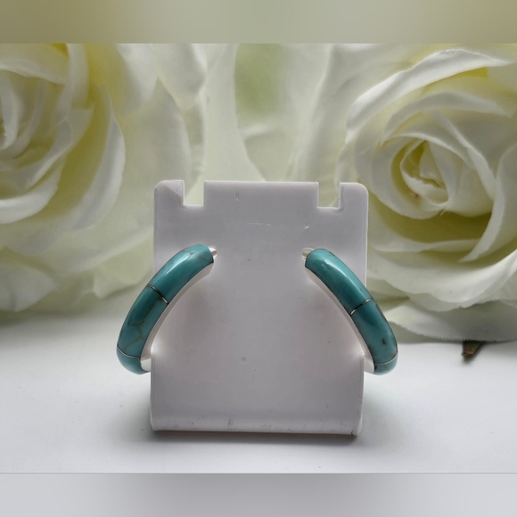 ❤️ TURQUESA HOOP STERLING SILVER EARRINGS - Picture 6 of 7